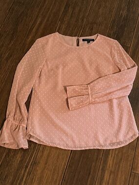 Like new never worn - Woven Dot-Print Long Sleeve Blouse - Dusty Pink